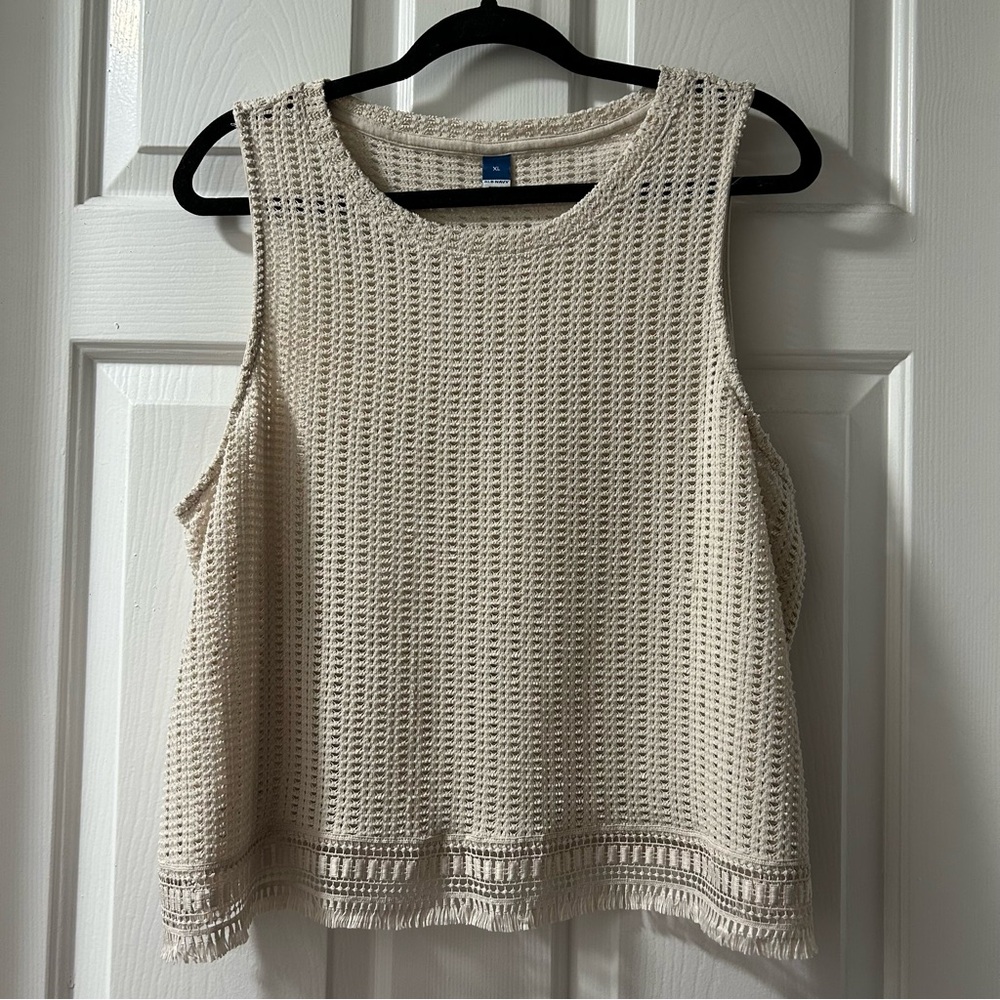 Old Navy Cream Crochet Knit Tank Top